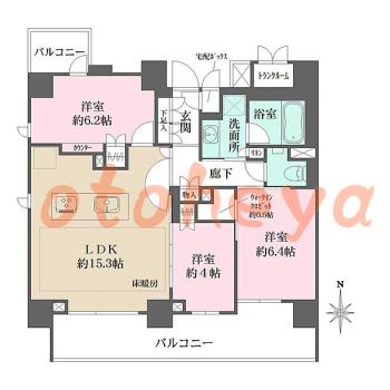 楽器ピアノ可相談 の 賃貸物件 3LDK 25.4万円の図面１