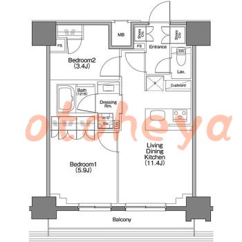 楽器ピアノ可相談 の 賃貸物件 2LDK 17.7万円の図面１