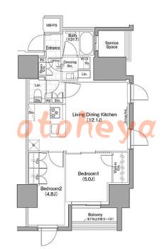 楽器ピアノ可相談 の 賃貸物件 2LDK 21.4万円の図面１