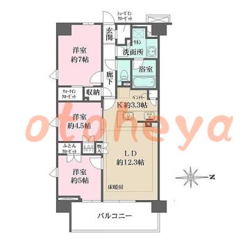 楽器ピアノ可相談 の 賃貸物件 3LDK 20.8万円の図面１
