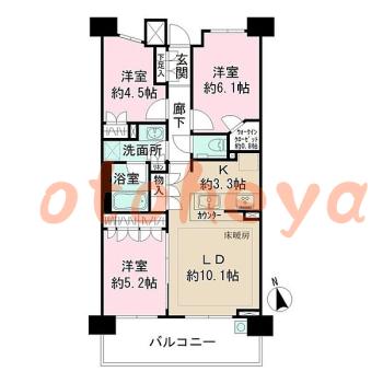 楽器ピアノ可相談 の 賃貸物件 3LDK 15.5万円の図面１