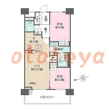楽器ピアノ可相談 の 賃貸物件 2LDK 14.8万円の図面１