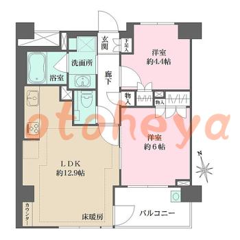 楽器ピアノ可相談 の 賃貸物件 2LDK 14.5万円の図面１