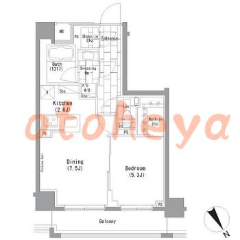 楽器ピアノ可相談 の 賃貸物件 1DK 18万円の図面１