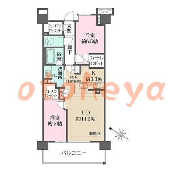 楽器ピアノ可相談 の 賃貸物件 2LDK 18.5万円の図面１