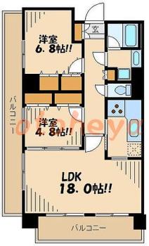 楽器ピアノ可相談 の 賃貸物件 2LDK 19.3万円の図面１