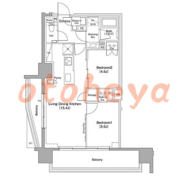 楽器ピアノ可相談 の 賃貸物件 2LDK 22.7万円の図面１
