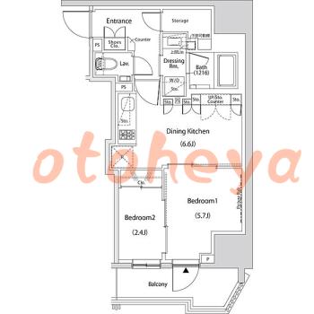 楽器ピアノ可相談 の 賃貸物件 2DK 19.9万円の図面１