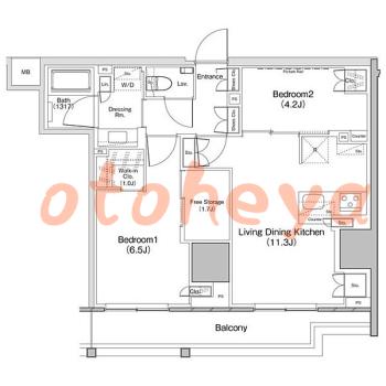 楽器ピアノ可相談 の 賃貸物件 2LDK 24.5万円の図面１