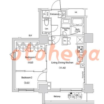 楽器ピアノ可相談 の 賃貸物件 2LDK 23.8万円の図面１