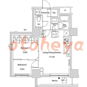 楽器ピアノ可相談 の 賃貸物件 2LDK 19.8万円の図面１