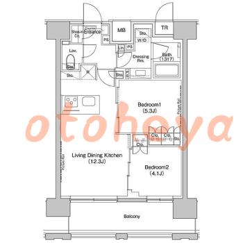 楽器ピアノ可相談 の 賃貸物件 2LDK 22.3万円の図面１