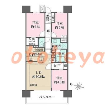 楽器ピアノ可相談 の 賃貸物件 3LDK 22万円の図面１