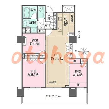 楽器ピアノ可相談 の 賃貸物件 3LDK 37万円の図面１