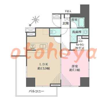 楽器ピアノ可相談 の 賃貸物件 1LDK 18.8万円の図面１