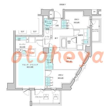 楽器ピアノ可相談 の 賃貸物件 3LDK 43万円の図面１