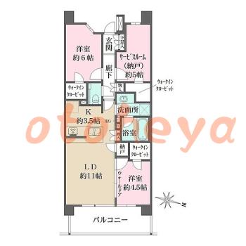 楽器ピアノ可相談 の 賃貸物件 2SLDK 27.5万円の図面１