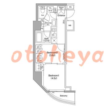 楽器ピアノ可相談 の 賃貸物件 2K 15.5万円の図面１