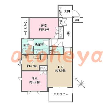 楽器ピアノ可相談 の 賃貸物件 2LDK 23万円の図面１