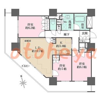 楽器ピアノ可相談 の 賃貸物件 3LDK 19万円の図面１