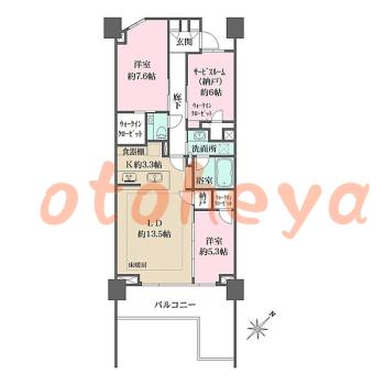 楽器ピアノ可相談 の 賃貸物件 2SLDK 50万円の図面１