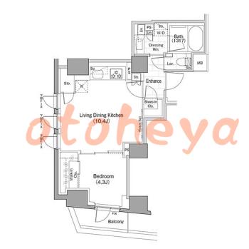 楽器ピアノ可相談 の 賃貸物件 1LDK 23.5万円の図面１