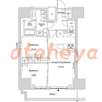 楽器ピアノ可相談 の 賃貸物件 2LDK 30.9万円の図面１