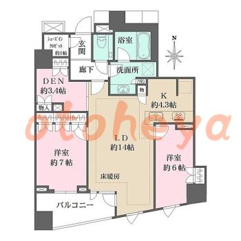 楽器ピアノ可相談 の 賃貸物件 2LDK 52万円の図面１