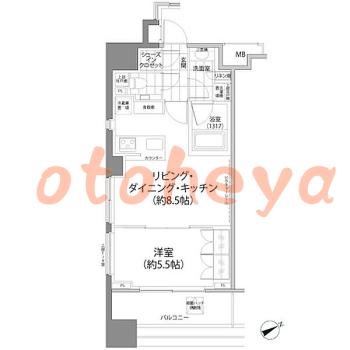 楽器ピアノ可相談 の 賃貸物件 1LDK 18.8万円の図面１