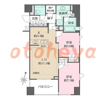 楽器ピアノ可相談 の 賃貸物件 2LDK 40万円の図面１