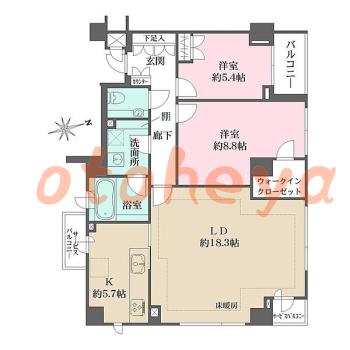 楽器ピアノ可相談 の 賃貸物件 2LDK 34万円の図面１