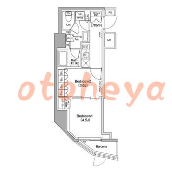 楽器ピアノ可相談 の 賃貸物件 2K 14.7万円の図面１