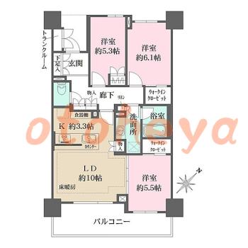 楽器ピアノ可相談 の 賃貸物件 3LDK 27.5万円の図面１