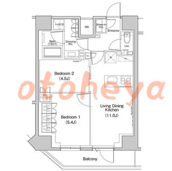 楽器ピアノ可相談 の 賃貸物件 2LDK 23.5万円の図面１