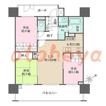 楽器ピアノ可相談 の 賃貸物件 3LDK 16.5万円の図面１