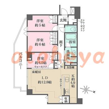 楽器ピアノ可相談 の 賃貸物件 3LDK 30万円の図面１