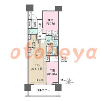 楽器ピアノ可相談 の 賃貸物件 2LDK 15万円の図面１
