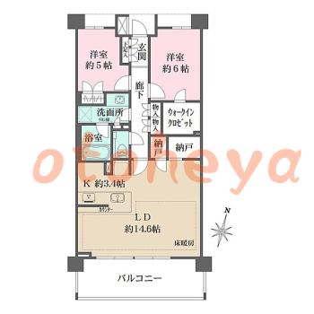 楽器ピアノ可相談 の 賃貸物件 2LDK 27万円の図面１