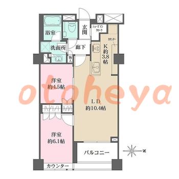 楽器ピアノ可相談 の 賃貸物件 2LDK 21.5万円の図面１