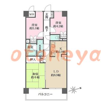 楽器ピアノ可相談 の 賃貸物件 3LDK 17.2万円の図面１
