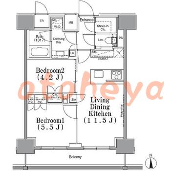 楽器ピアノ可相談 の 賃貸物件 2LDK 28万円の図面１