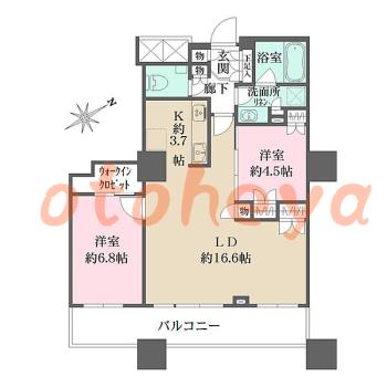 楽器ピアノ可相談 の 賃貸物件 2LDK 39万円の図面１