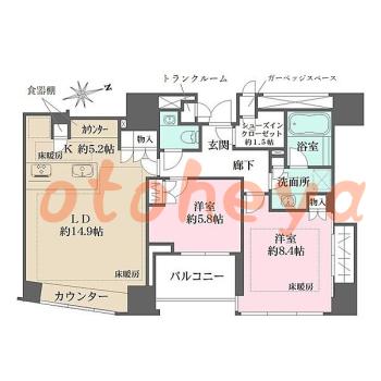 楽器ピアノ可相談 の 賃貸物件 2LDK 71万円の図面１