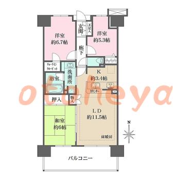 楽器ピアノ可相談 の 賃貸物件 3LDK 16.8万円の図面１