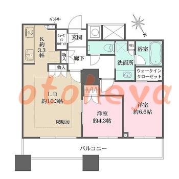 楽器ピアノ可相談 の 賃貸物件 2LDK 34万円の図面１