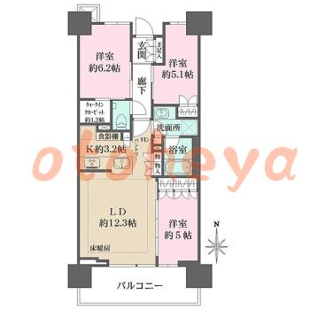 楽器ピアノ可相談 の 賃貸物件 3LDK 22.5万円の図面１