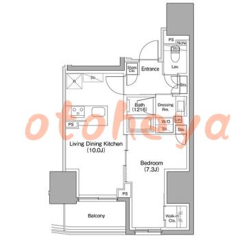 楽器ピアノ可相談 の 賃貸物件 1LDK 22.4万円の図面１