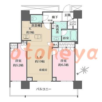 楽器ピアノ可相談 の 賃貸物件 2LDK 25万円の図面１