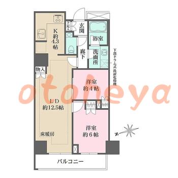 楽器ピアノ可相談 の 賃貸物件 2LDK 28万円の図面１