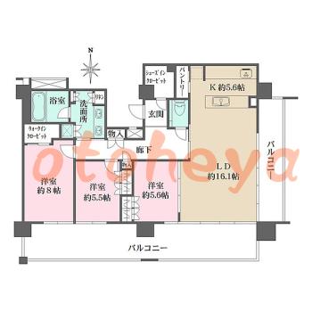 楽器ピアノ可相談 の 賃貸物件 3LDK 60万円の図面１